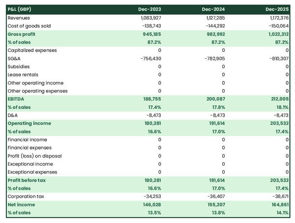 example of projected profit and loss statement in a space transport business plan