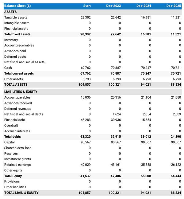 example of forecasted balance sheet in a pedal boat rental company business plan