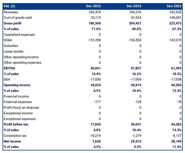 example of projected profit and loss statement in a wine bar business plan