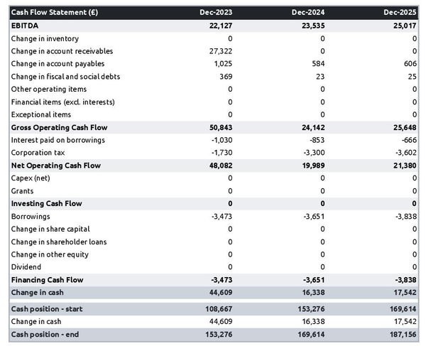 example of projected cash flow forecast in a musical instrument rental company business plan