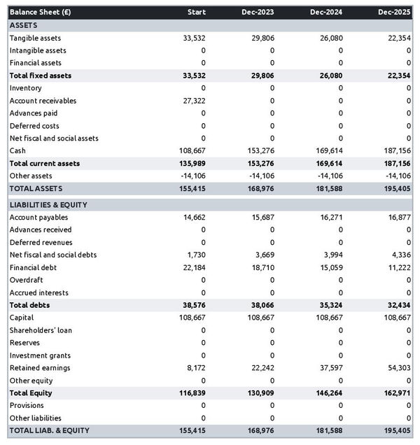 projected balance sheet in a musical instrument rental company business plan example