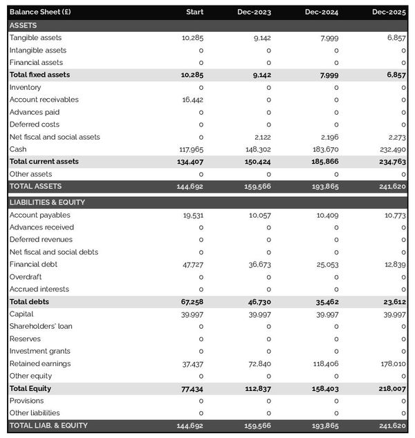 example of forecasted balance sheet in a art school business plan