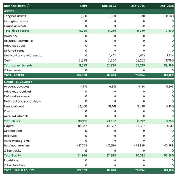 projected balance sheet in a concert arena business plan example
