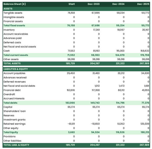 example of forecasted balance sheet in a tour operator business plan