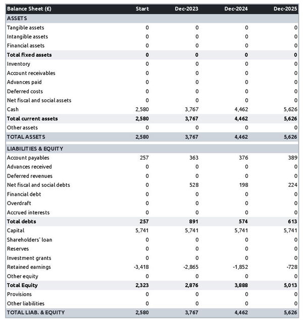 example of forecasted balance sheet in a rabbit farm business plan