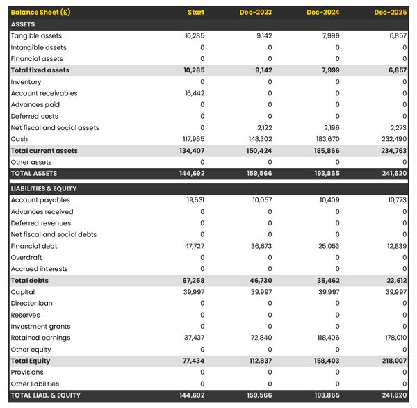 example of forecasted balance sheet in a private secondary school business plan