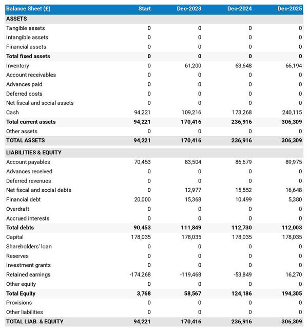 example of forecasted balance sheet in a private clinic business plan