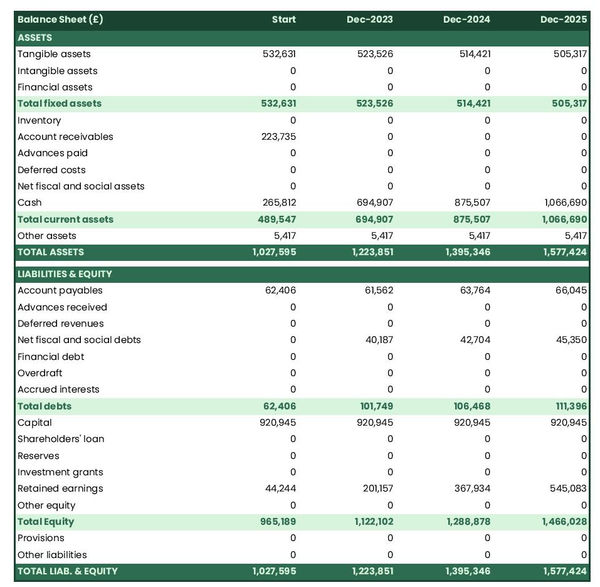 example of projected balance sheet in a private nurse business plan
