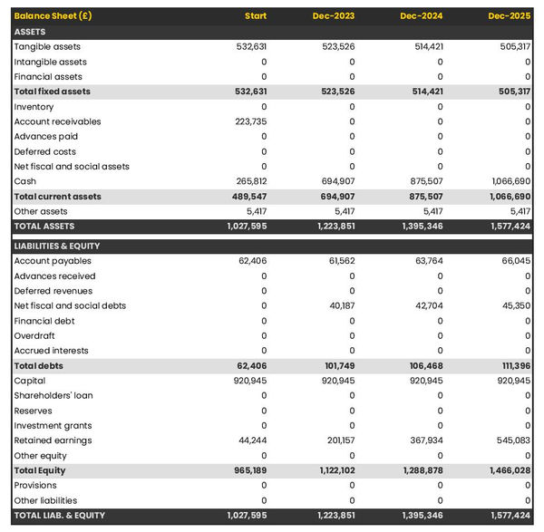 example of forecasted balance sheet in a radiology center business plan