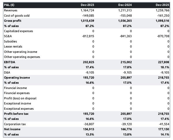 example of projected profit and loss statement in a psychiatry practice business plan