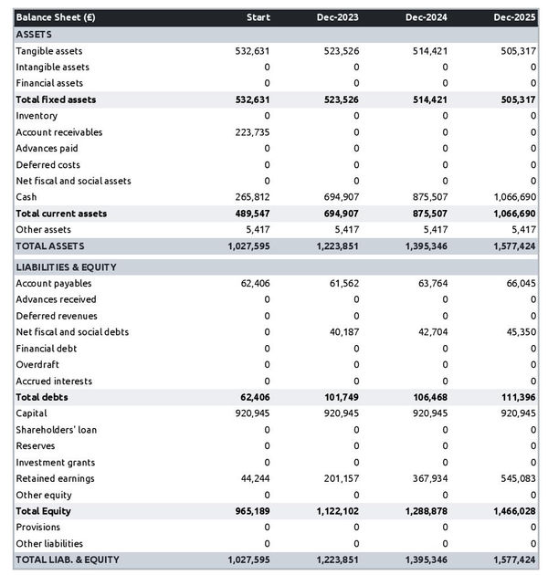 example of forecasted balance sheet in a psychiatry practice business plan