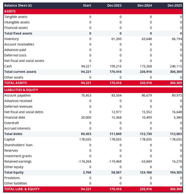 example of projected balance sheet in a rehabilitation center business plan