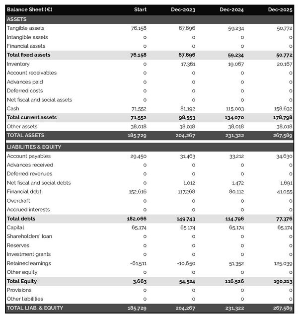 projected balance sheet in a pool and billiards hall business plan example