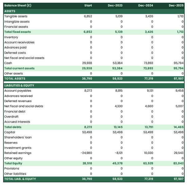 example of projected balance sheet in a veterinary clinic business plan