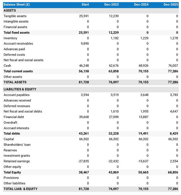example of projected balance sheet in a prawns farm business plan