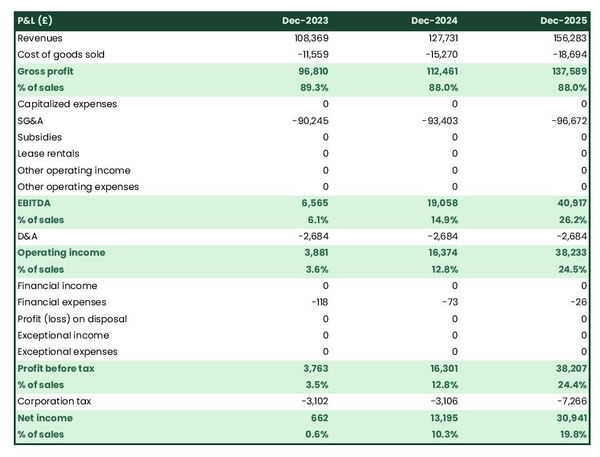 projected profit and loss statement example in a pigeon farm business plan