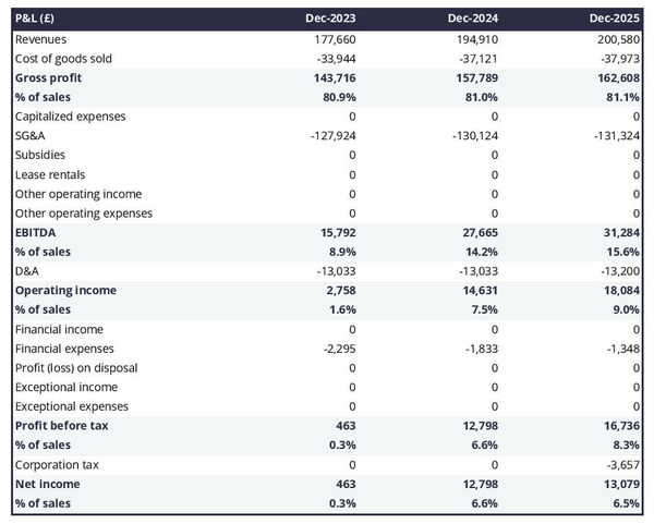 forecasted profit and loss statement in a malt manufacturer business plan
