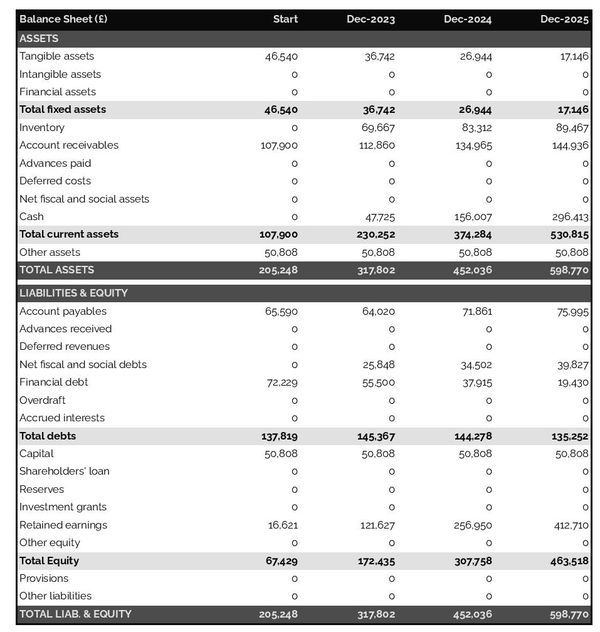 example of forecasted balance sheet in a olive oil producer business plan