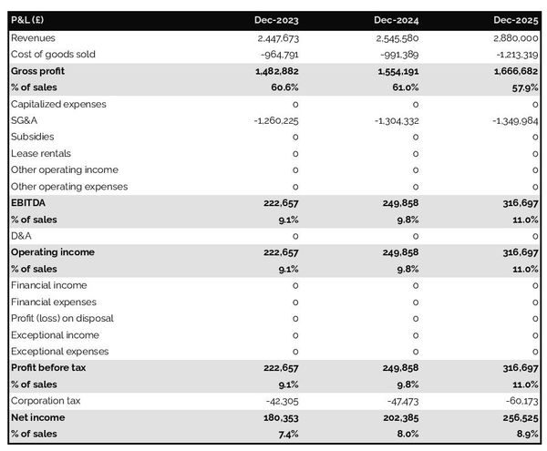 projected profit and loss statement example in a sale via telephone business plan