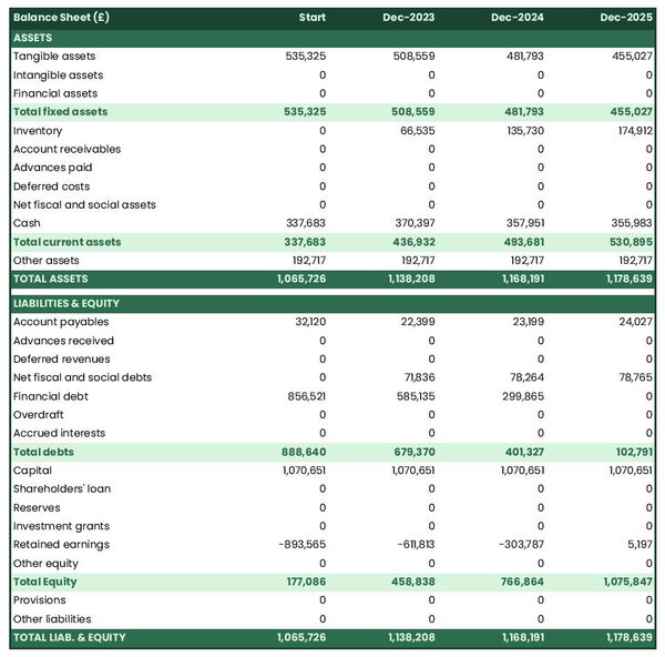example of projected balance sheet in a mushroom farm business plan