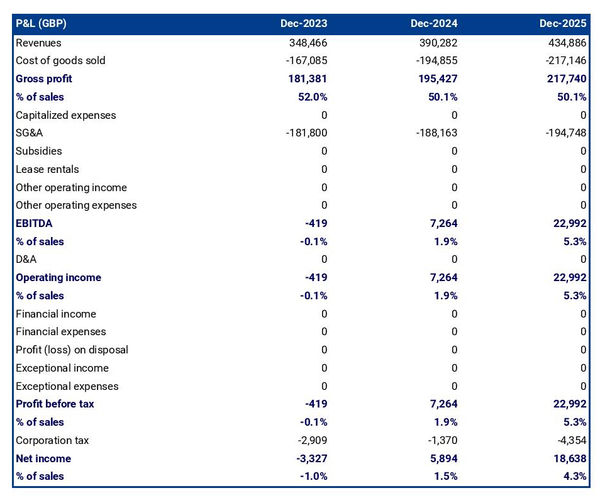 forecasted profit and loss statement in a pineapple farm business plan