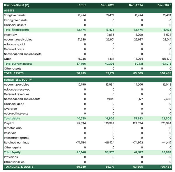 example of projected balance sheet in a cocoa farm business plan