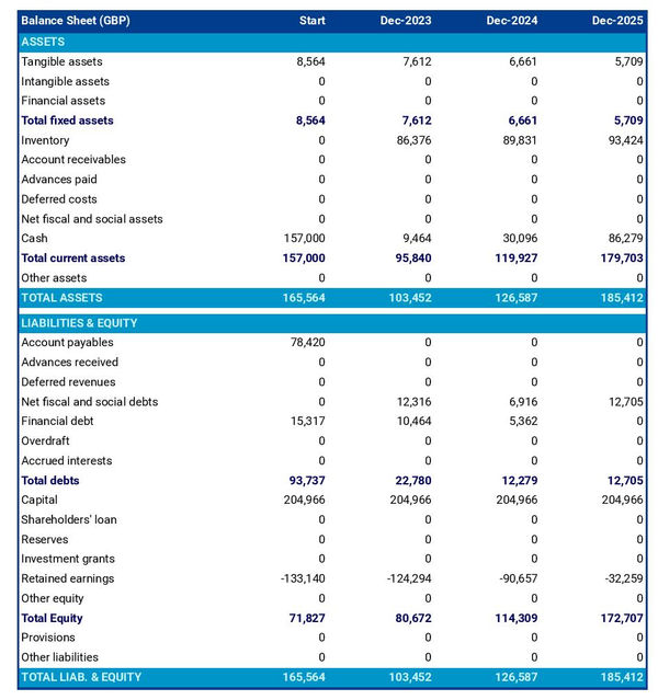 projected balance sheet in a car manufacturer business plan example
