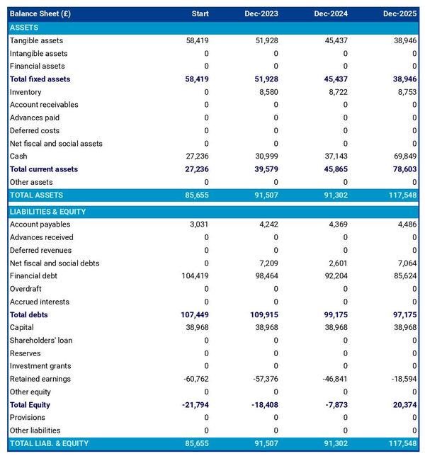 example of forecasted balance sheet in a banana farm business plan