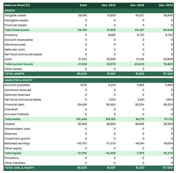 projected balance sheet in a dates farm business plan example