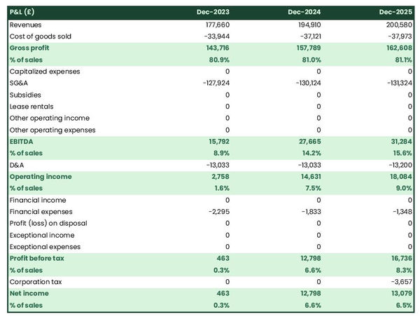 forecasted profit and loss statement in a soap manufacturer business plan