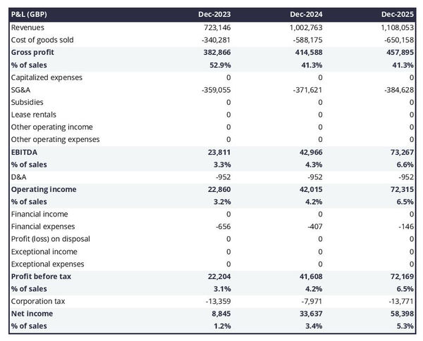 forecasted profit and loss statement in a snowmobile manufacturer business plan