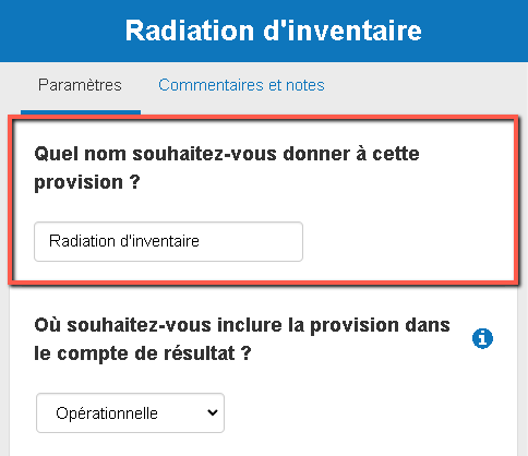 changer le nom d'une provision dans The Business Plan Shop
