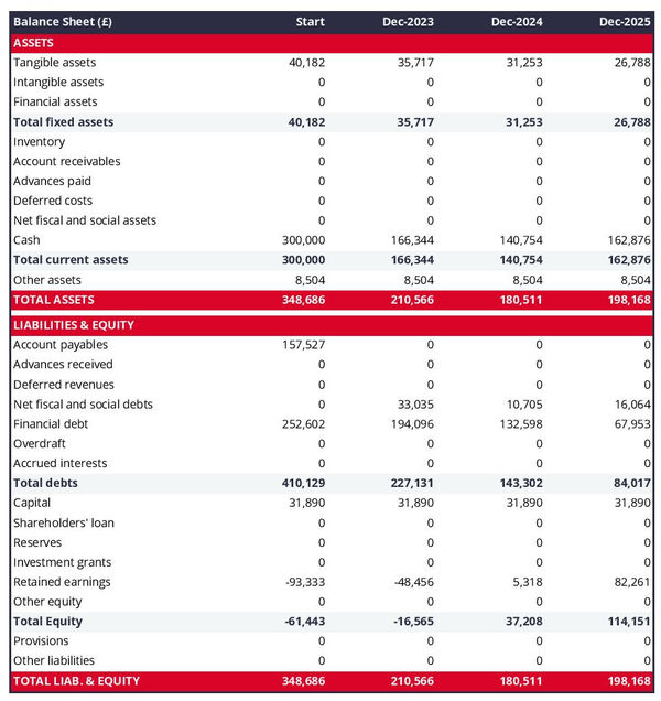 projected balance sheet in a medical device manufacturer business plan example