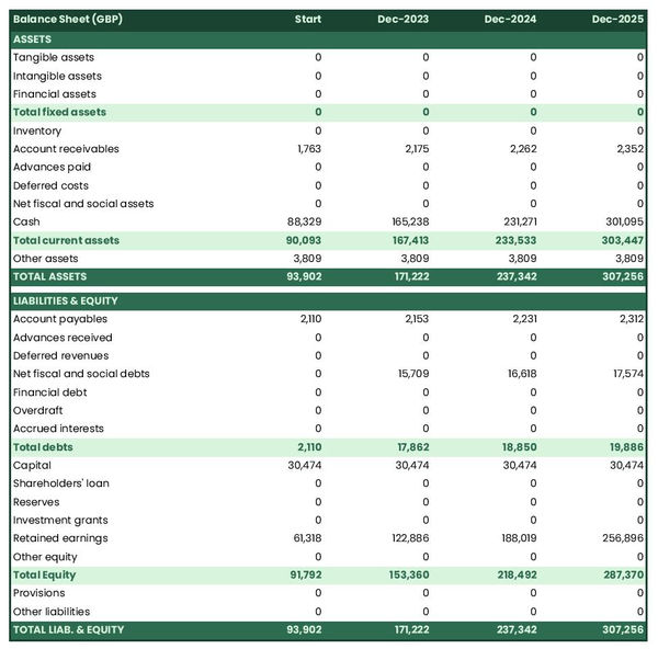 example of projected balance sheet in a electrical company business plan
