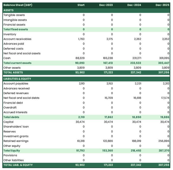 example of projected balance sheet in a electrical company business plan