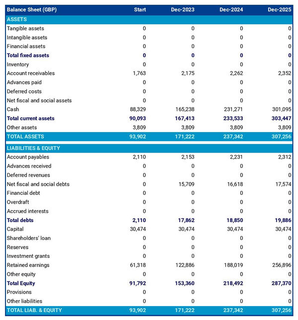example of projected balance sheet in a painting company business plan