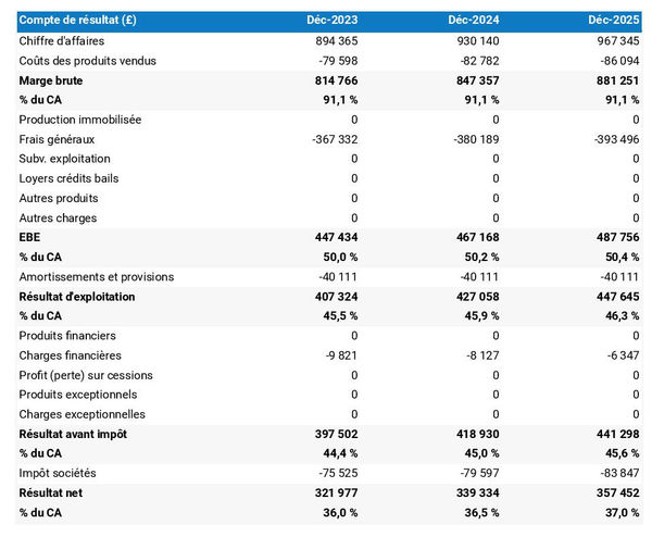 exemple de compte de résultat dans un business plan d'entreprise de ravalement de façade