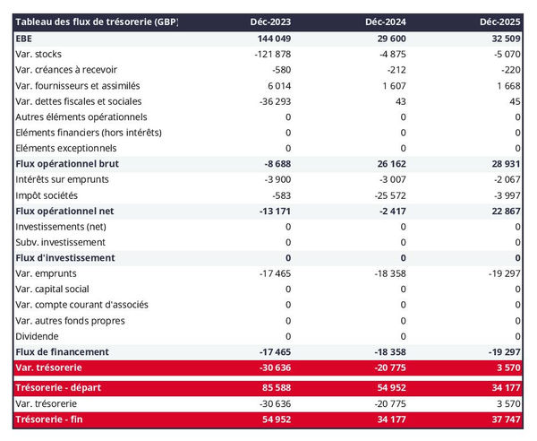 exemple de prévision de trésorerie dans un business plan de maroquinerie