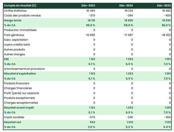 exemple de compte de résultat prévisionnel dans un business plan élevage de chevaux