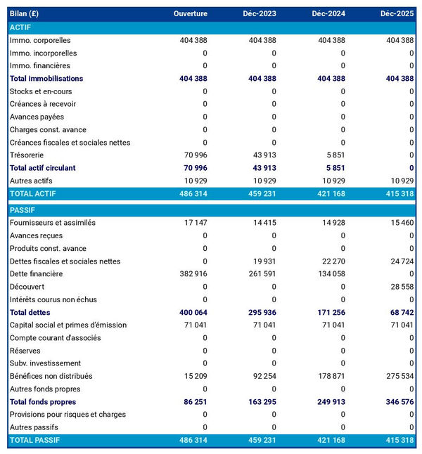 business plan de complexe hôtelier : exemple de bilan prévisionnel
