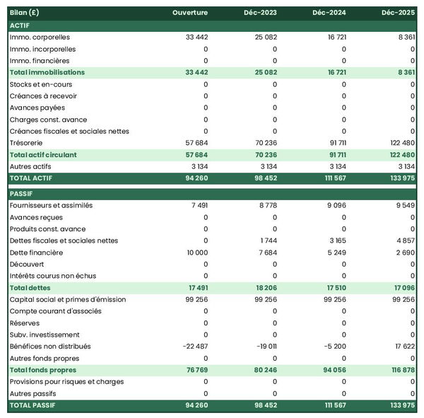 exemple de bilan prévisionnel dans un business plan de bar à téquila