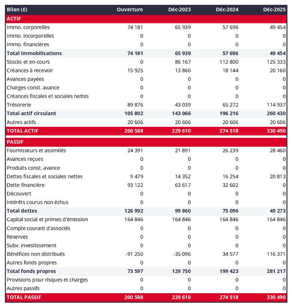 business plan de poissonnerie : exemple de bilan prévisionnel