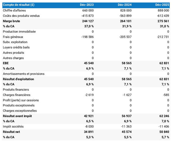 exemple de compte de résultat prévisionnel dans un business plan magasin de loisirs créatifs