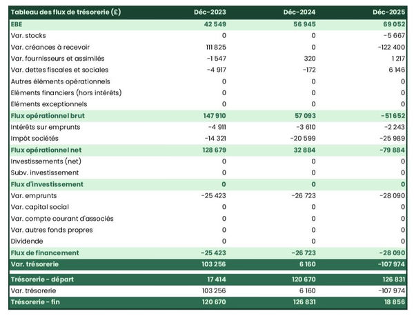 exemple de prévision de trésorerie dans un business plan de entreprise d'édition de jeux vidéos