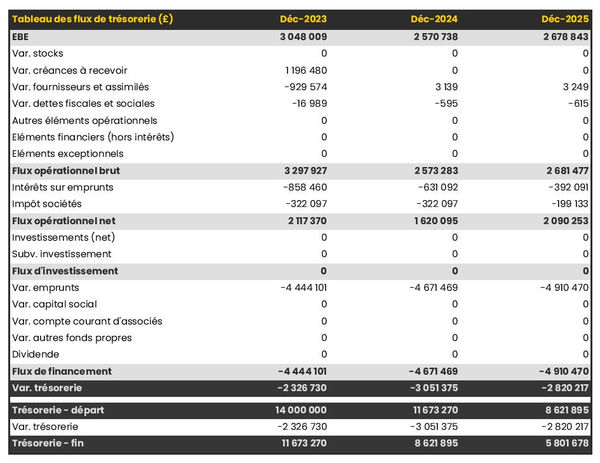 exemple de prévision de trésorerie dans un business plan de exploitation de châtaignes