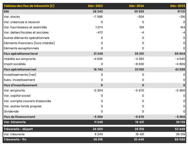 exemple de prévision de trésorerie dans un business plan de exploitation de fraises