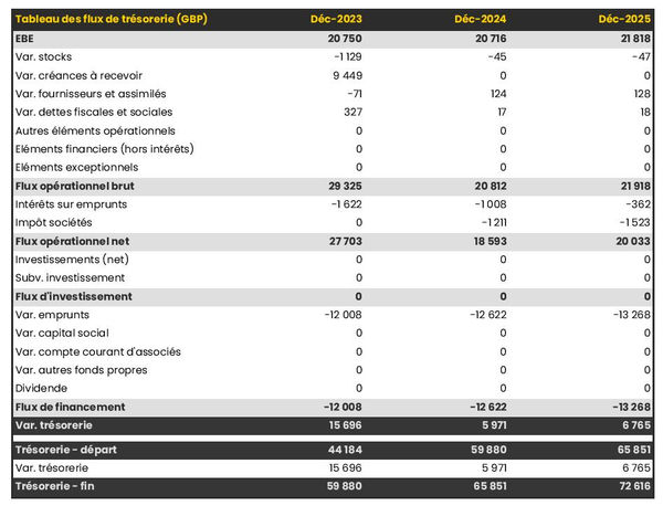 exemple de prévision de trésorerie dans un business plan de entreprise de pénéiculture