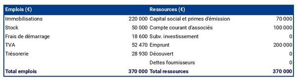 plan de financement initial dans un business plan d'exploitation de graines de moutarde