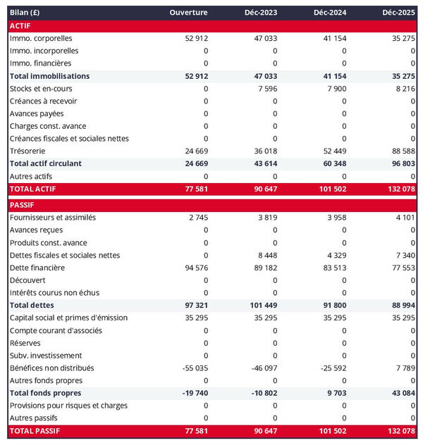 exemple de bilan prévisionnel dans un business plan d'exploitation de noix muscades