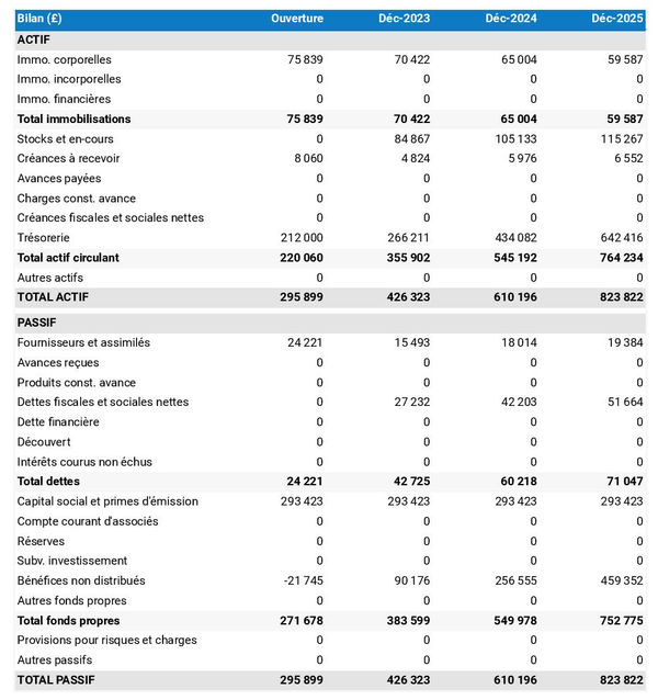 business plan de magasin d'alimentation générale : exemple de bilan prévisionnel